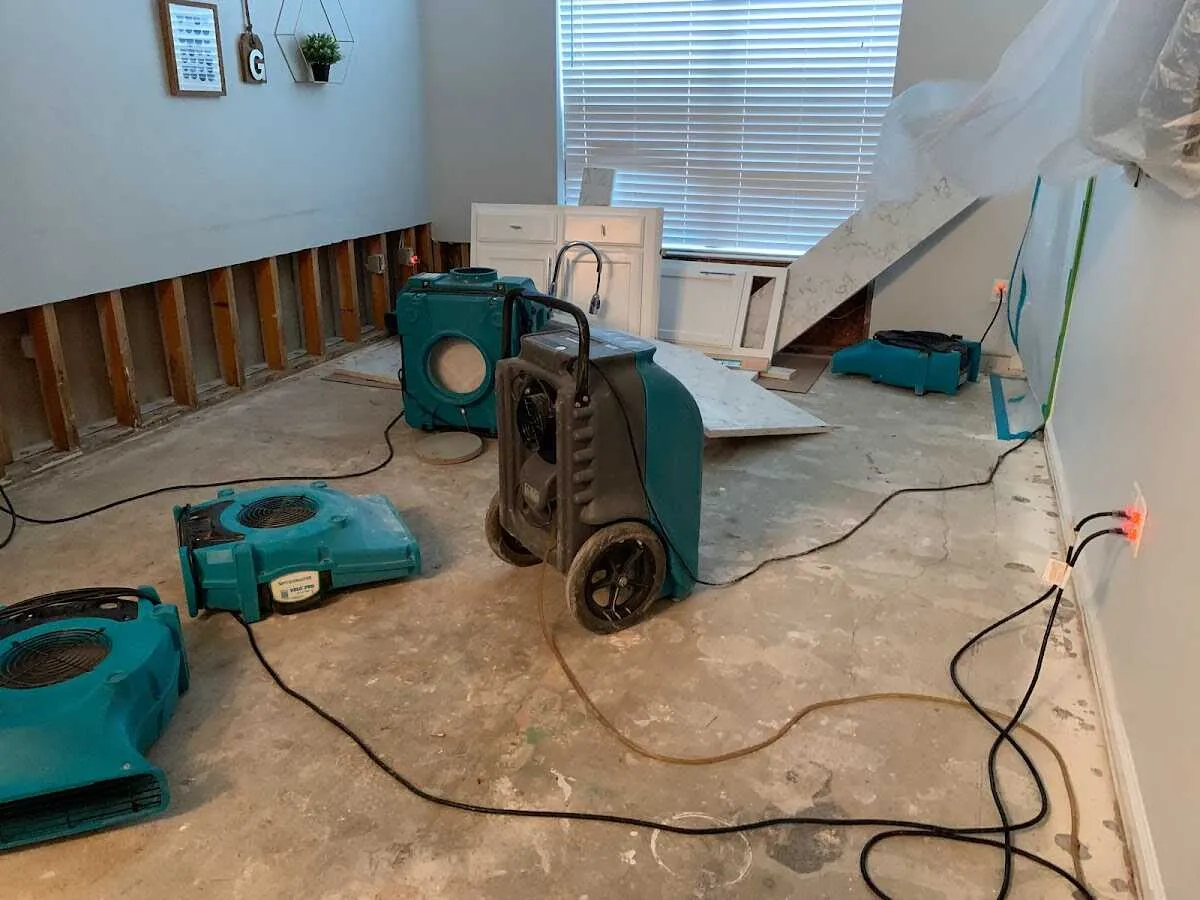 Dehumidifier in flood-cut room for Water Damage Restoration in Sodus